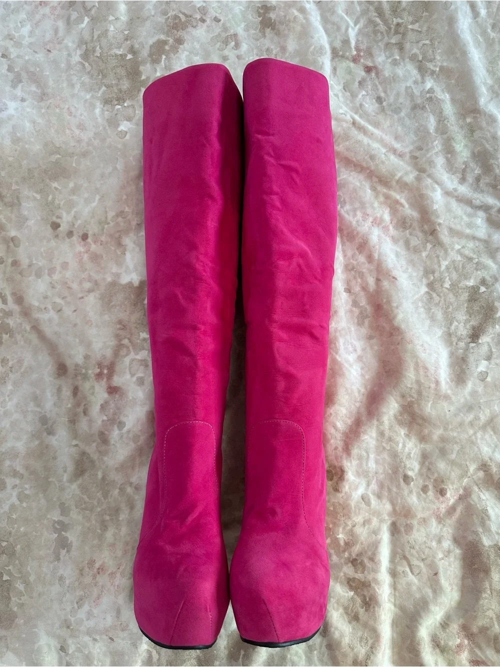 Women's Fuchsia Knee-High Wedge Boots with Glitter Accent